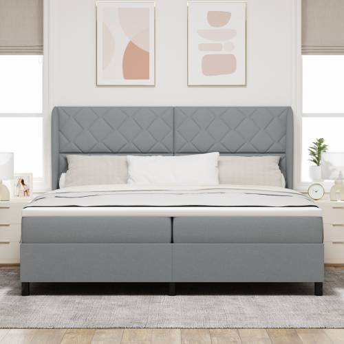 Box Spring Krevet s Madracem - Svjetlosiva, 200x200 cm Tkanina Cijena