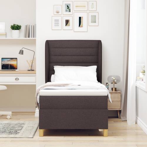 Box Spring Krevet s Madracem u Tamno Smeđoj, 90x200 cm, Tkanina Cijena