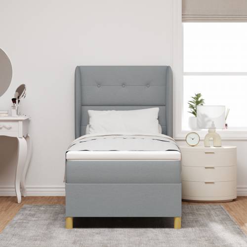 Box Spring Krevet s Madracem Svjetlosiva 90x190 cm Tkanina Cijena