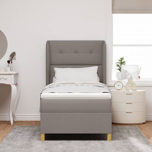 Krevet s uzdignutim podestom s madracem Taupe 100x200 cm Tkanina Cijena