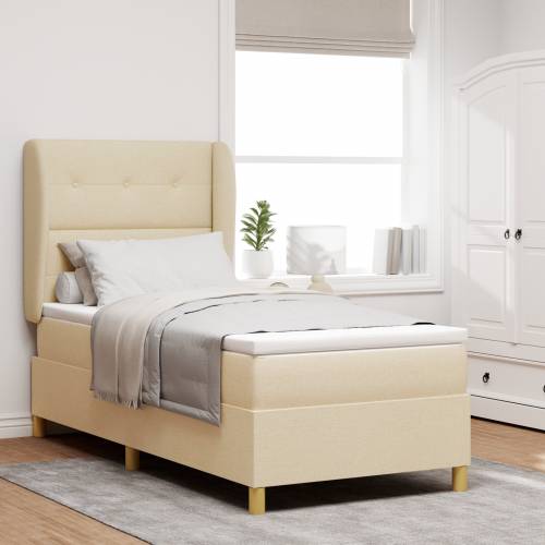 Box Spring Krevet s Madracem - Krem, 100x200 cm, Tkanina Cijena