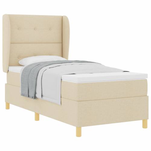 Box Spring Krevet s Madracem - Krem, 100x200 cm, Tkanina Cijena