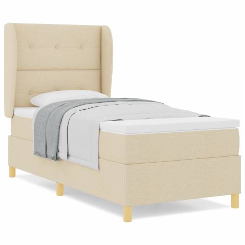 Box Spring Krevet s Madracem - Krem, 100x200 cm, Tkanina Cijena