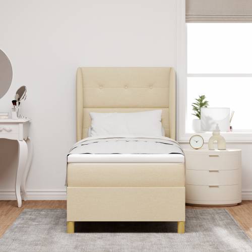 Box Spring Krevet s Madracem - Krem, 100x200 cm, Tkanina Cijena
