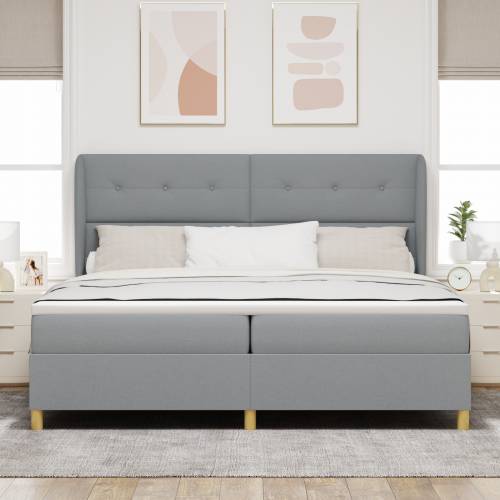 Box spring krevet s madracem u svijetlo sivoj boji, 200x200 cm, tkanina Cijena