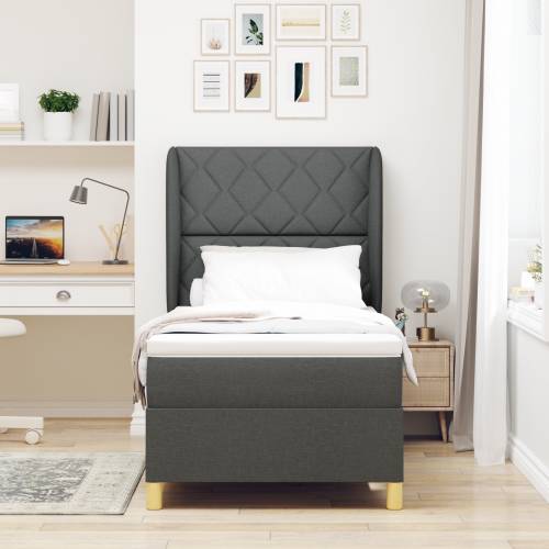Box Spring krevet s madracem tamno sivi 90x200 cm Tkanina Cijena