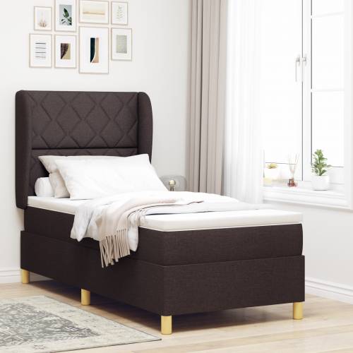 Box Spring Krevet s Madracem - Tamnosmeđi, 90x200 cm, Tkanina Cijena