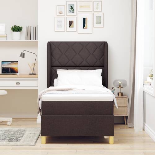 Box Spring Krevet s Madracem - Tamnosmeđi, 90x200 cm, Tkanina Cijena