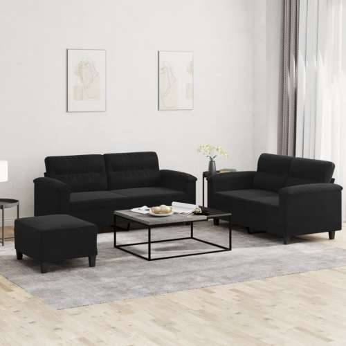 3-dijelni set sofa s jastucima crni od mikrovlakana - Crna S osloncem za noge Cijena