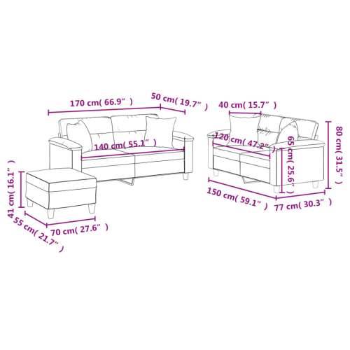 3-dijelni set sofa s jastucima crni od mikrovlakana - Crna s jastucima i tabureom Cijena