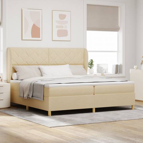 Krem Box Spring Krevet s Madracem 200x200 cm Tkanina Cijena