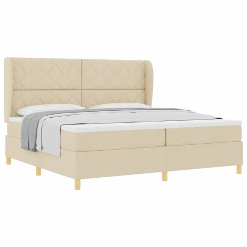 Krem Box Spring Krevet s Madracem 200x200 cm Tkanina Cijena