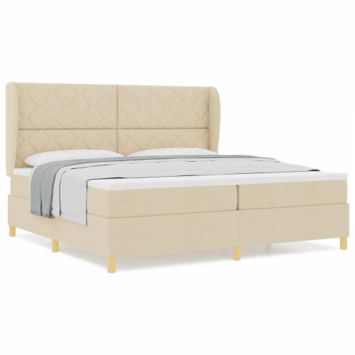 Krem Box Spring Krevet s Madracem 200x200 cm Tkanina Cijena