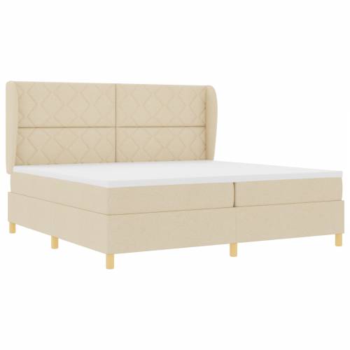 Krem Box Spring Krevet s Madracem 200x200 cm Tkanina Cijena