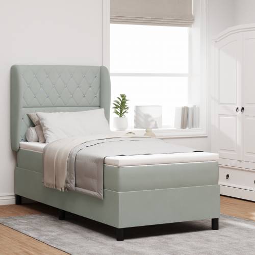 Box Spring Krevet s Madracem - Svijetlosiva - 90x200 cm - Baršun Cijena