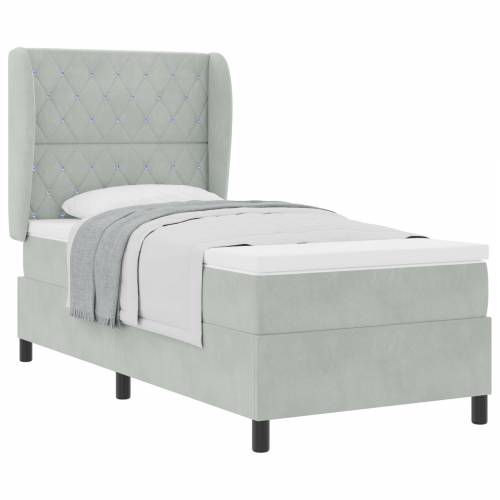 Box Spring Krevet s Madracem - Svijetlosiva - 90x200 cm - Baršun Cijena