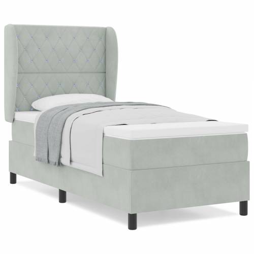 Box Spring Krevet s Madracem - Svijetlosiva - 90x200 cm - Baršun Cijena