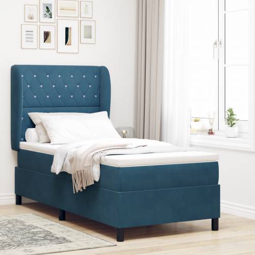 Box Spring Krevet s Madracem Tamnoplavi 90x200 cm Baršun Cijena