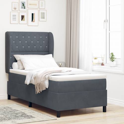 Box Spring Krevet s Madracem Tamno Sivi 100x200 cm Baršun Cijena