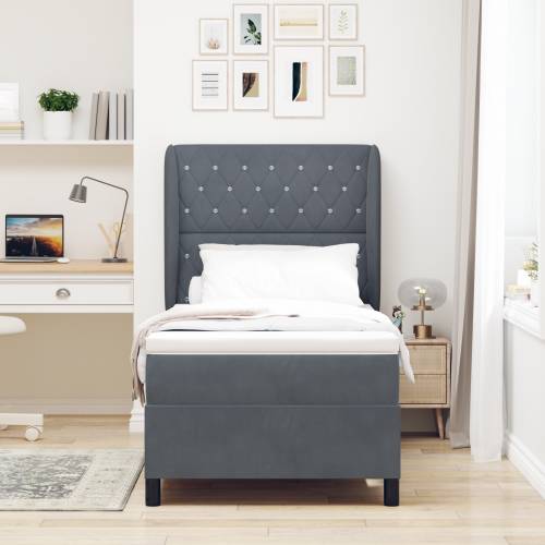 Box Spring Krevet s Madracem Tamno Sivi 100x200 cm Baršun Cijena