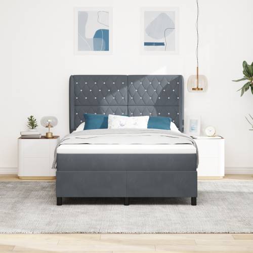 Box Spring Krevet s Matracom Tamno Siva 140x200 cm Baršun Cijena