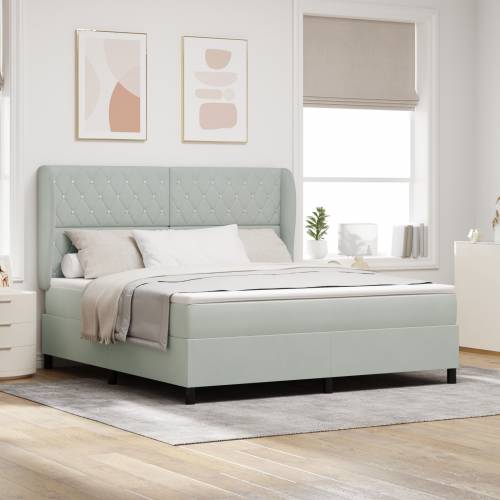 Box Spring Krevet s Madracem - Svijetlosiva, 180x200 cm, Baršun Cijena