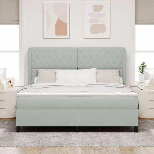Box Spring Krevet s Madracem - Svijetlosiva, 180x200 cm, Baršun Cijena