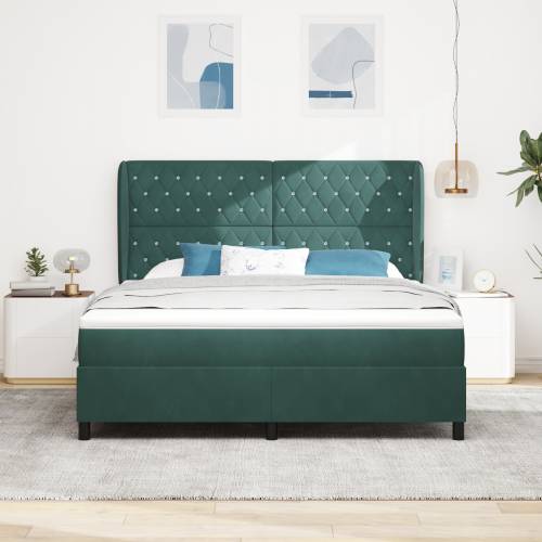 Box Spring krevet s madracem u tamnozelenoj boji, 180x200 cm, baršun Cijena