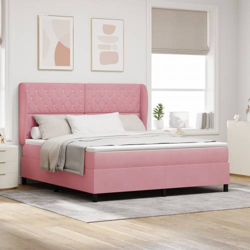 Ružičasti Box Spring Krevet s Madracem 180x200 cm u Baršunu Cijena