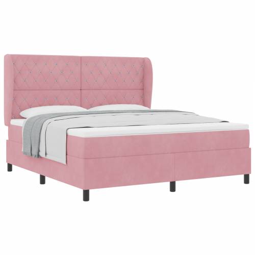 Ružičasti Box Spring Krevet s Madracem 180x200 cm u Baršunu Cijena