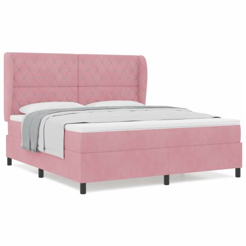 Ružičasti Box Spring Krevet s Madracem 180x200 cm u Baršunu Cijena