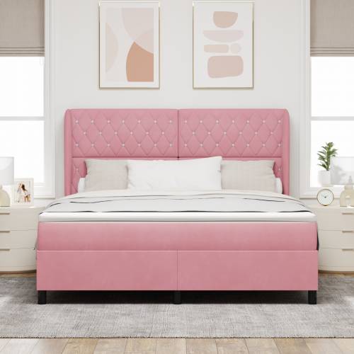 Ružičasti Box Spring Krevet s Madracem 180x200 cm u Baršunu Cijena