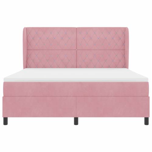 Ružičasti Box Spring Krevet s Madracem 180x200 cm u Baršunu Cijena