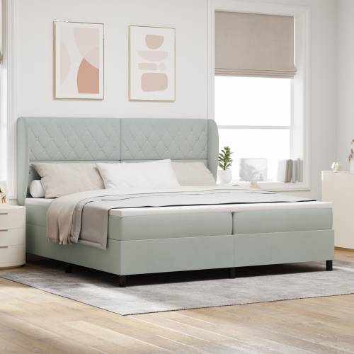 Box Spring krevet s madracem svjetlosiva 200x200 cm baršun Cijena