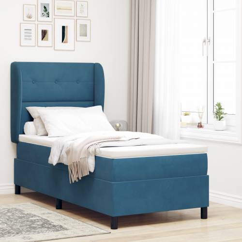 Box Spring Krevet s Madracem u Tamno Plavoj, 90x200 cm, Baršun Cijena