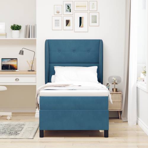 Box Spring Krevet s Madracem u Tamno Plavoj, 90x200 cm, Baršun Cijena