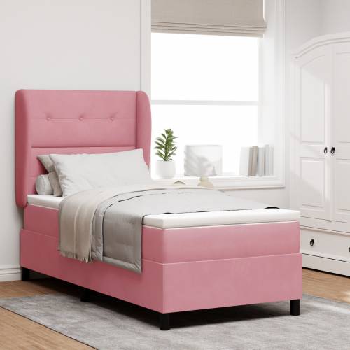 Box Spring Krevet s Madracem Ružičasti 90x200 cm Baršun Cijena