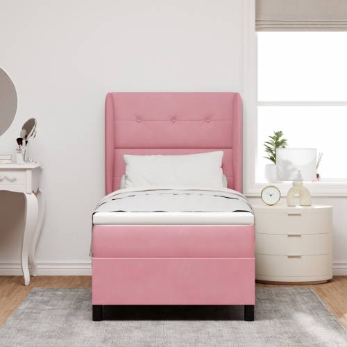 Box Spring Krevet s Madracem Ružičasti 90x200 cm Baršun Cijena
