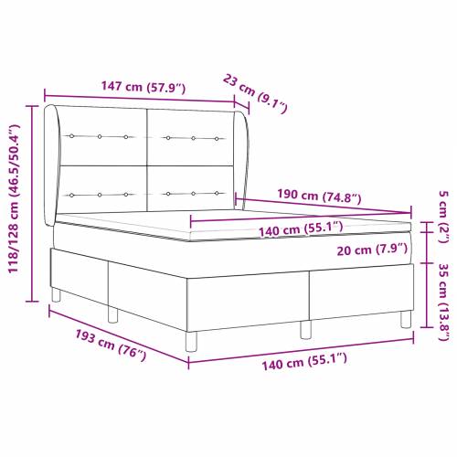 Box Spring Krevet s Madracem Tamnosiva 140x190 cm Baršun Cijena