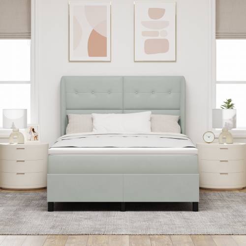 Box Spring Krevet s Madracem u Svjetlosivoj, 140x200 cm, Baršun Cijena