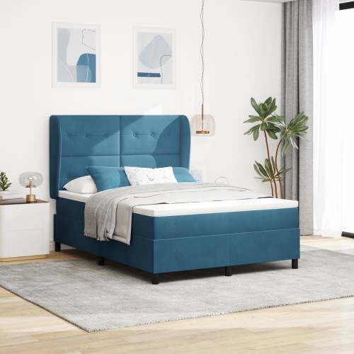 Box Spring Krevet s Madracem Tamnoplavi 140x200 cm Baršun Cijena