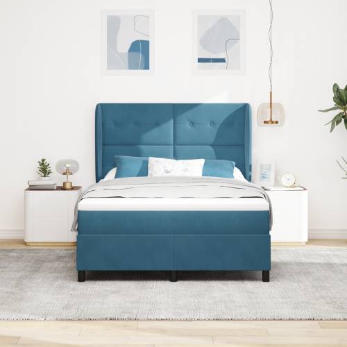 Box Spring Krevet s Madracem Tamnoplavi 140x200 cm Baršun Cijena