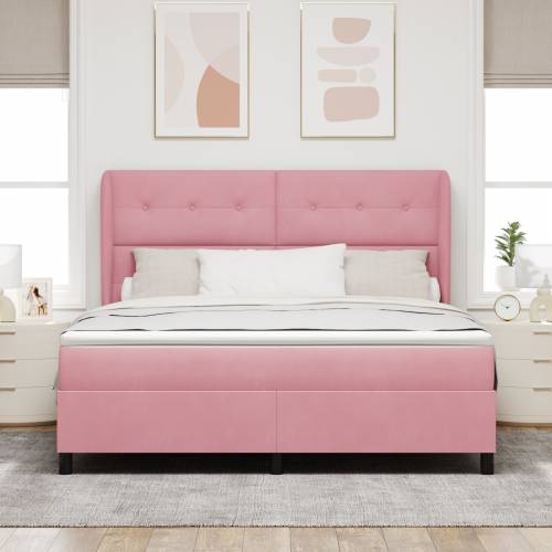Box Spring Krevet s Madracem Ružičasta 180x200 cm Baršun Cijena