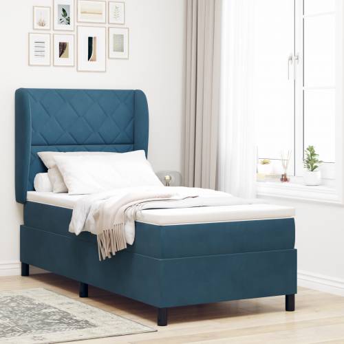 Box Spring Krevet s Madracem Tamnoplavi 90x190 cm Baršun Cijena