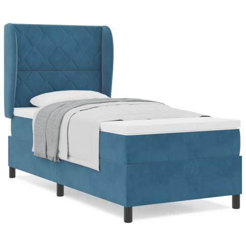 Box Spring Krevet s Madracem Tamnoplavi 90x190 cm Baršun Cijena