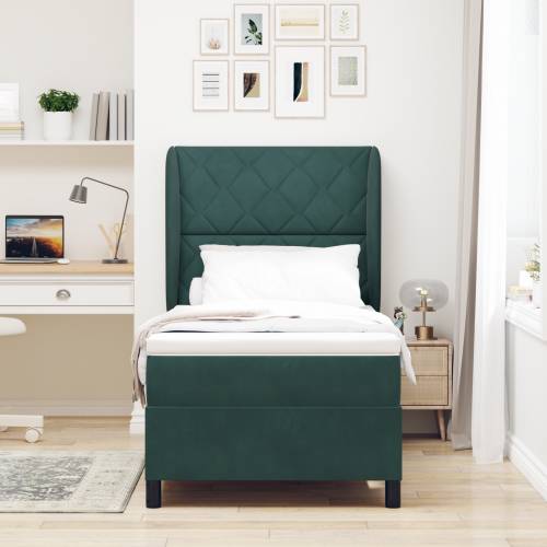 Box Spring Krevet s Madracem u Tamnozelenoj, 90x200 cm, Baršun Cijena