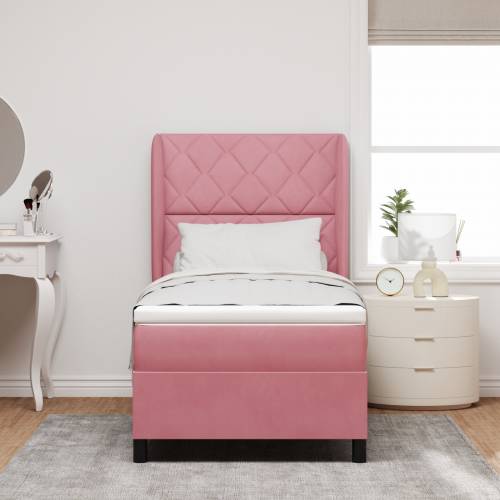 Box Spring Krevet s Madracem Ružičasta 90x200 cm Baršun Cijena