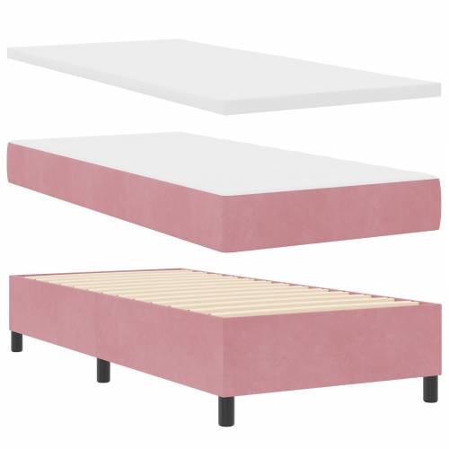 Box Spring Krevet s Madracem Ružičasta 90x200 cm Baršun Cijena