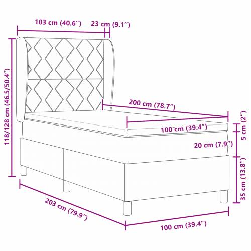 KUTIJA SPRING KREVET S MATTRESSOM Svjetlosiva 100x200 cm Baršun Cijena