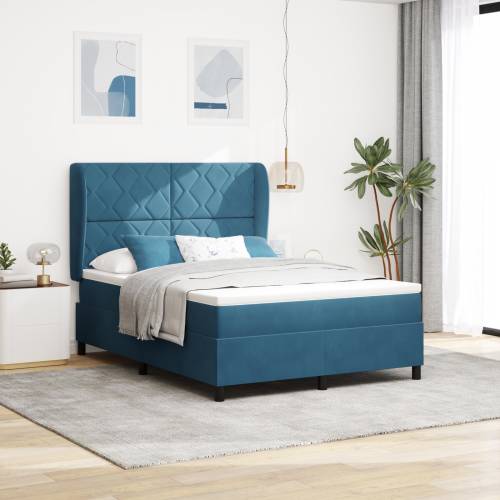 Box Spring Krevet s Madracem Tamno Plavi 140x200 cm Baršun Cijena